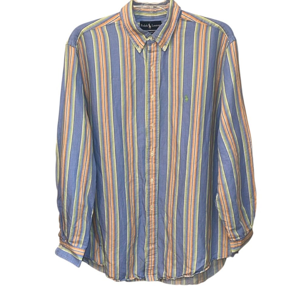 Ralph Lauren Classic Fit Button Down Long Sleeve Dress Shirt Linen Cotton XL